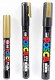 Uni Posca 3 Gold Paint Markers = 3 Different Point Sizes per Pack: PC-1M(0.7 mm), 3M(0.9~1.3 mm), 5M(1.8~2.5 mm)