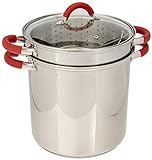 EXCELSTEEL 12 Qt Multifunction Stainless Steel Pasta Cooker with Encapsulated Base, Vented Glass Lid, and Riveted Silicone Covered Handles