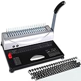MAKEASY Comb Binding Machine, 21-Hole, 450 Sheet, Paper Punch Binder with Starter Kit 100 PCS 3/8'' PVC Comb Bindings, Comb Binding Machine for Letter Size / A4 / A5