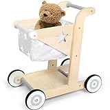 Asweets 2 in 1 Wooden Baby Walker Push and Pull Doll Stroller,Shopping Cart Learning Walker for Boys and Girls Sit Stand Learning Walker Toddler Toy