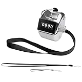 BGJRBY Metal Hand Tally Clicker Counter, 4-Digit Number Count Clicker with Metal Case Mechanical Counter for Coaching, Knitting, Lap, Fishing, Golf and Row with 2-Nylon Lanyard,Silver