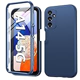 FNTCASE for Samsung Galaxy A14-5G Case: Shockproof Silicone Protective Phone Case with Built-in Screen Protector - Slim Dual Layer Rugged Durable Drop Proof TPU Protection Cover (Navy Blue)