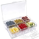 ImpiriLux Ice Chilled Six Compartment Condiment Server Caddy - Serving Tray Container with 6 Removable Dishes Each with 3.5 Cup Capacity | Domed Hinged Lid | 4 Serving Spoons + 4 Tongs Included