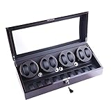 Watch Winder, XTELARY Luxury 4 Motor Quad Watch Winders for Automatic Watches Safe & Wooden Display Box Case 8+9 Storage (Ebony)