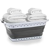Pop & Load Collapse & Store 1 Large 25' Slim Collapsible Plastic Laundry Basket, Space Saving Portable Pop Up Storage & Organization Basket, 3' High When Folded, Dual Comfort Grip Handles, Grey