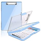 Clipboard with Storage,Heavy Duty Clip Boards 8.5x11 with 2 Storage Case,Clear Visible Top Panel Storage Clipboard,Side Opening Clip Boards,Nursing Clipboard Folder Case for Office Supplies-Aqua Blue
