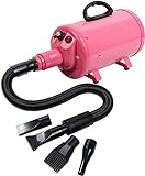 Portable Dog Cat Pet Grooming Dryer 2400w Salon Blow Hair Dryer Quick Draw Hairdryer with Different 4 Nozzles Pet Hairdryer Machine Set (Pink)