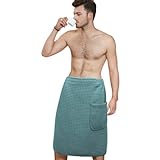ProHomTex Men’s Bath Wrap, Microfiber Waffle Weave Absorbent Quick Dry Adjustable, One Size 20” x 58” (Green)