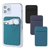 3Pack Cell Phone Card Holder for Back of Phone,Stretchy Lycra Stick on Wallet Pocket Credit Card ID Case Pouch Sleeve Self Adhesive Sticker for iPhone Samsung Galaxy Android-Dark Green&Blue Gray&Black