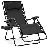 Best Choice Products Oversized Zero Gravity Chair, Folding Outdoor Patio Lounge Recliner w/Cup Holder Accessory Tray and Removable Pillow - Black