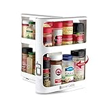Cabinet Caddy (White | Pull-and-Rotate Spice Rack Organizer | 2 Double-Decker Shelves | Modular Design | Non-Skid Base | Stores Prescriptions, Essential Oils | 10.8' H x 5.25' W x 10.8' D