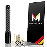 Mega Racer 3' 76 mm Carbon Fiber Polished Finish Black Short Automotive Antenna with Internal Copper Coil AM FM Compatible for Car and Truck Vehicle, 1 Piece