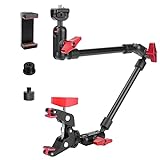 JEBUTU Upgraded 22in/57cm Adjustable Articulating Friction Magic Arm with 1/4' Thread & Super Clamp with Two 1/4' and one 3/8' Thread, Camera Mount for LED Light/Microphone Video Rig