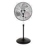 Hurricane Pro Series 20 Inch 3 Speed Heavy Duty Metal High Velocity Oscillating Pedestal Stand Floor Fan with Adjustable Height and Tilt, Black