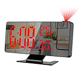 ORIA Projection Alarm Clock for Bedrooms, Alarm Clock with 180° Projection on Ceiling Wall, 7.8' Mirror LED Digital Clock with Temp Humidity, USB Charging Port, Snooze, Adjustable Brightness