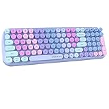 UBOTIE Colorful Bluetooth 100Keys Keyboards, Wireless Compact Rainbow Gradual Colors Retro Typewriter Flexible Keyboard for Tablet, Cellphones, PC(Purple Colorful)
