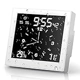 Spardar Shower Clock Waterproof IP65, Shower Timer with Dynamic Dashboard, Large LED Screen, 2 Alarms, Waterproof Clock for Shower with Temperature & Humidity Display and Exceed max/min Alart, White