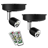 LED Wireless Spotlight, Battery Operated Lights with Remote Control, Dimmable Mini Accent Lighting for Picture Closet Artwork (Black)…