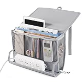 Retyion Bedside Storage Organizer with Power Strip Holder and Adjustable Straps Bed Hanging Bag for Home Bunk Bed Dorm Sofa (Light Gray)