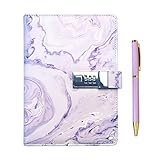 GOORAIFU Diary with Lock for Girls and Women, A5 PU leather Journal with Lock,240 Pages Password Locked Travel Notebook with Metal Ballpoint Pen and Gift Box Purple