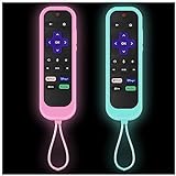 2Pack Remote Control Cover fits for Roku TV | Onn Roku | TCL Hisense Roku Silicone Protective Controller Sleeve Universal for Roku Express 2021 | Roku Streaming Stick+ Remote Case(Glow Pink&Glow Blue)