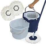 Casabella Clean Water Spin Mop with 2-Bucket System, Spin Mop and Mopping Bucket Set with Refill, Blue/White