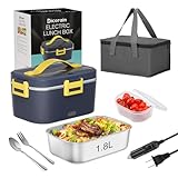 Dicorain Electric Lunch Box, 80w 1.8L Heated Lunch Box for Truck/Car/Office/Home/Work, 12/24/110v 3 In 1 Portable Food Warmer Lunch Box with Removable SS Container, Fork & Spoon (Dark Blue)
