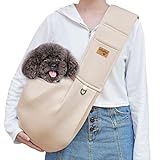 vrbabies Pet Dog Sling Carrier for Small Dogs Comfortable Adjustable Strap Hands Free Travel Safe Sling Bag Carrier for Dogs Cats Puppy(Beige)