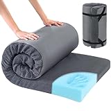 HOMBYS Memory Foam Camping Mattress Pad,Portable Sleeping Pad for Adult,Waterproof Cot Mattress,Roll Up Floor Mattress,Foldable Backpacking Travel Bed for Hiking,Guest Bed (Grey, COT: 72'x24'x3')
