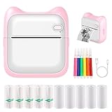 FasionMior Mini Printer Sticker Maker, Portable Thermal Sticker Printer, Bluetooth Inkless Pocket Printer Compatible with iOS & Android, Inkless Printer Mini with 10 Rolls Paper & 5 Color Pens