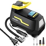 VacLife AC/DC 2-in-1 Tire Inflator - Portable Air Compressor, Pump for Car Tires (up to 50 PSI), Electric Bike 150 PSI) w/Auto Shut-Off Function, Model: ATJ-1666, Yellow (VL708)