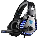 ENVEL Gaming Headset for Nintendo Switch, PS4, Xbox One, PS5 Controller, Laptop, Mac, Noise Cancelling PC Headset with Mic, Stereo Surround Sound, Cool LED Light,Comfort Earmuff Black
