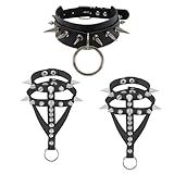 YIUWLMN 3Pcs Spiked Choker Punk Style Spiked Bracelet Dark and Exaggerated Elements Punk Accessories Adjustable Size (black)