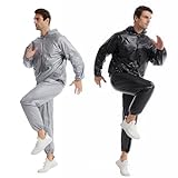 DawnBreak Sauna Sweat Suits Weight loss for Women/Men full zip with Hooded Heavy Duty Anti-Rip Exercise Gym Workout Suit Top Pants Black - L