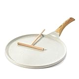 SENSARTE Nonstick Crepe Pan with Spreader, 10-Inch Natural Ceramic Coating Dosa Pan Pancake Flat Skillet Tawa Griddle with Stay-Cool Handle, Induction Compatible, PFOA Free (White)