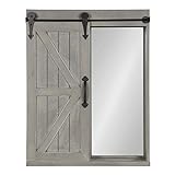 Kate and Laurel Cates Decorative Wood Wall Storage Cabinet with Rectangle Mirror and Sliding Barn Door, 22 x 28, Rustic Gray, Farmhouse Decor for Wall Storage