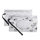 Disney Baby by J.L. Childress Reusable Wet Wipes Case 2-Pack, Refillable Wipes Holder, Portable for Travel, Includes Wrist Strap, Mickey and Minnie (1140DIS)