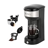 LITIFO Single Serve Coffee Maker for Ground coffee, Tea & K Cup Pod, 2-In-1 Small Coffee Machine with 6 to 14oz Reservoir, One-Button Fast Brew, Auto Shut-off & Self Cleaning Function (Black)