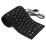 Foldable Silicone Keyboard, USB Waterproof Travel Gaming Wired Keyboard, Rollup Wired Keyboard Folding Keyboard Compatible with Windows, PC, Laptop, Mac Notebook Full Size (Black)
