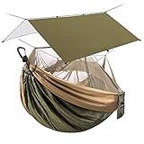 Sunyear Double Camping Hammock with Net & Sunyear Hammock Rain Fly Tent Tarp Provides Effective Protection Against Rain