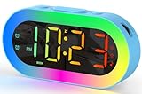 Kids Alarm Clock with Night Light for Bedroom, Color Changing Alarm Clock with USB Ports, Dimmer, Timer, Sound Machine, Customize Alarm, Small Alarm Clock for Kids Teen Boys Girls Adult, Bedside Clock