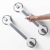 TAILINK 2 Packs Shower Grab Bar Suction Cup for Bathroom and Showers, 16 inch Shower Safety Handrail for Seniors and Elderly, Removable Toilet Bathtub Handle Waterproof, No Drilling Grab Bar, Grey