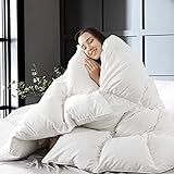 WhatsBedding Goose Feather Comforter King Size, Filled with Feather and Down, All Season White Luxury Bed Comforter,Ultra Soft 100% Cotton Duvet Insert,106'x90'