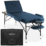 Saloniture Professional Portable Lightweight Tri-Fold Massage Table with Aluminum Legs - Includes Headrest, Face Cradle, Armrests and Carrying Case, Blue