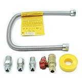 MENSI 22' Stainless Steel Flexible Natural and Propane Gas Line 1/2' Brass Ball Control Valve with Coupling and 3/8' Flare Fitting Ass Kit