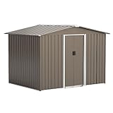 RTDTD 8FT x 6FT Outdoor Storage Shed, Waterproof, Lockable Door Metal Tool Shed with Sliding Door and Air Vents, Storage House for Gardening Tools, Metal Storage Shed for Garden, Backyard, Lawn
