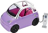 Barbie Toy Car 'Electric Vehicle' with Charging Station, Plug and Sunroof, Purple 2-Seater Transforms into Convertible