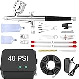 Gocheer Upgraded 40PSI Airbrush Kit,Dual-Action Multi-Function Airbrush Set with Compressor for Painting Portable Air Brush Set for Cake Decoration Makeup Nail Design Model Art Craft Tattoo