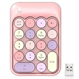FELICON Wireless Numeric Keypad 18 Keys with 2.4G Mini Portable Silent Number Pad USB Receiver Financial Accounting Keyboard Extensions for Laptop Desktop PC Pro（Pink Mix）