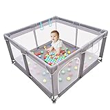 Baby Playpen, Baby Playpen for Toddler, Baby Playard, Playpen for Babies with Gate, Indoor & Outdoor Playard for Kids Activity Center，Sturdy Safety Play Yard with Soft Breathable Mesh (Grey)